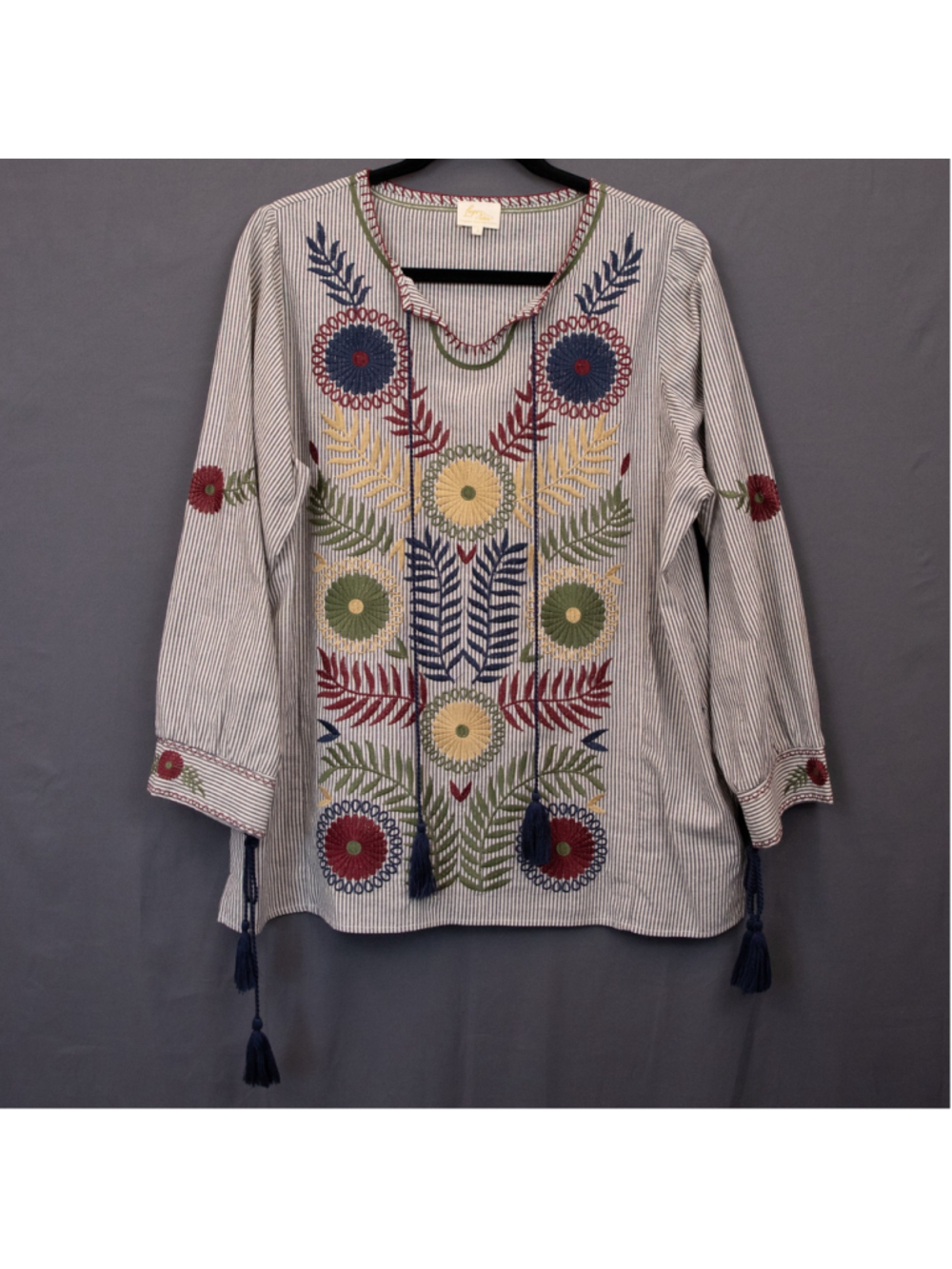 Layerz Clothing floral embroidery stripe long sleeve tunic top-L